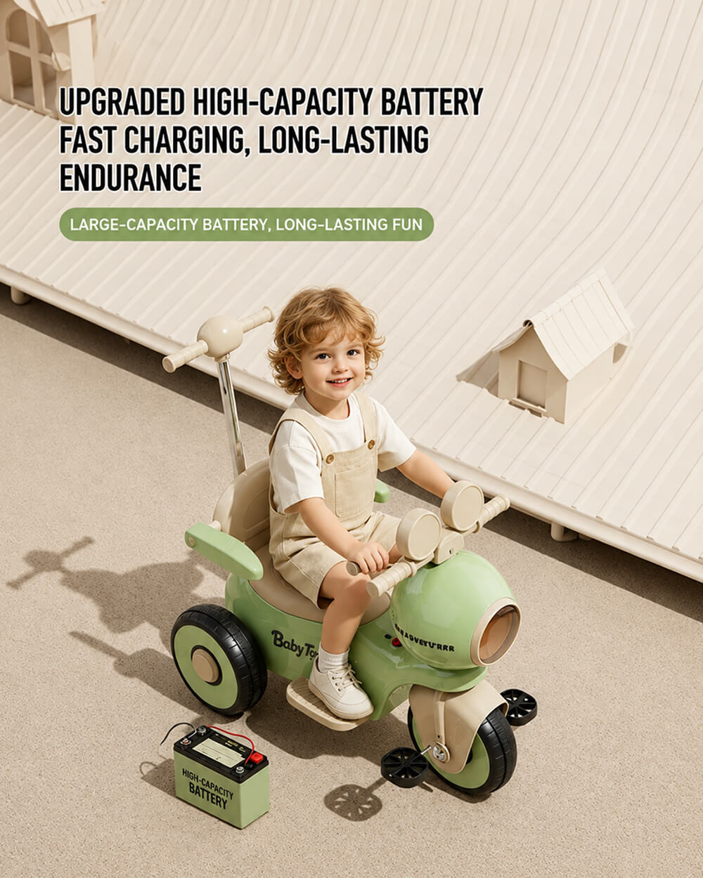 3 IN 1 Kids Electric Motorcycle 6V Ride on Tricycle Push Car with Music and Lights for Children 18 Months to 7 Years