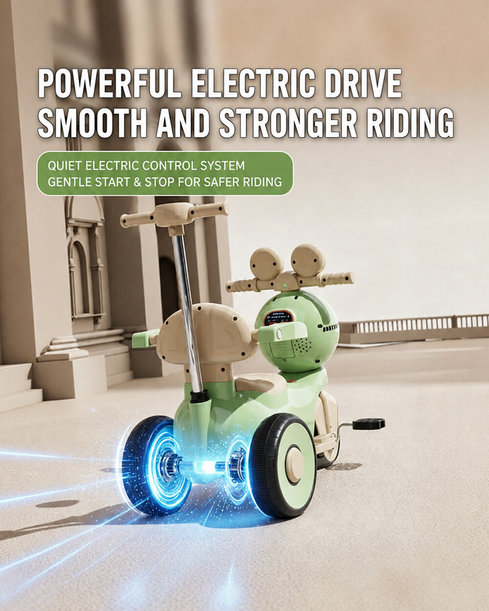 3 IN 1 Kids Electric Motorcycle 6V Ride on Tricycle Push Car with Music and Lights for Children 18 Months to 7 Years