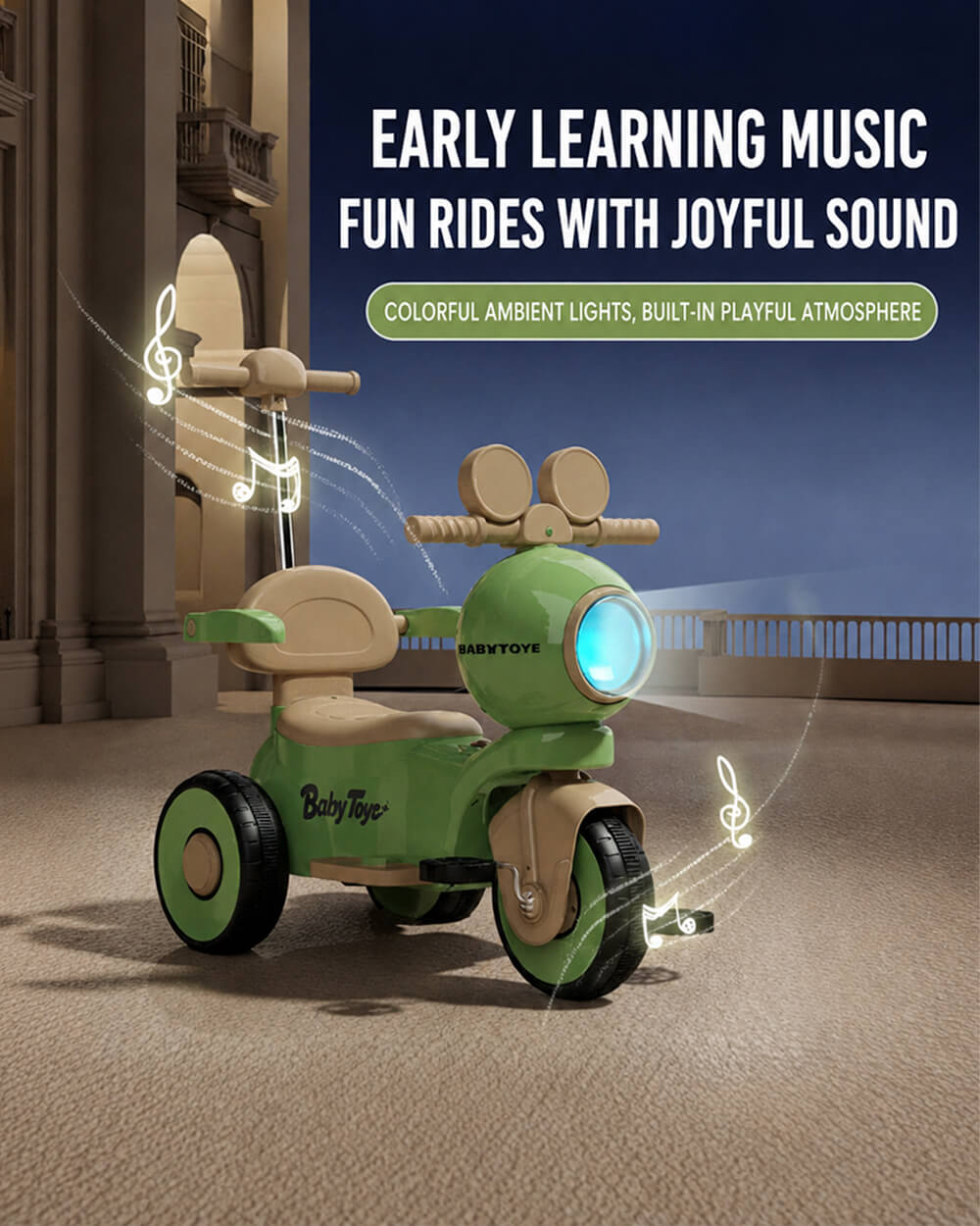 3 IN 1 Kids Electric Motorcycle 6V Ride on Tricycle Push Car with Music and Lights for Children 18 Months to 7 Years