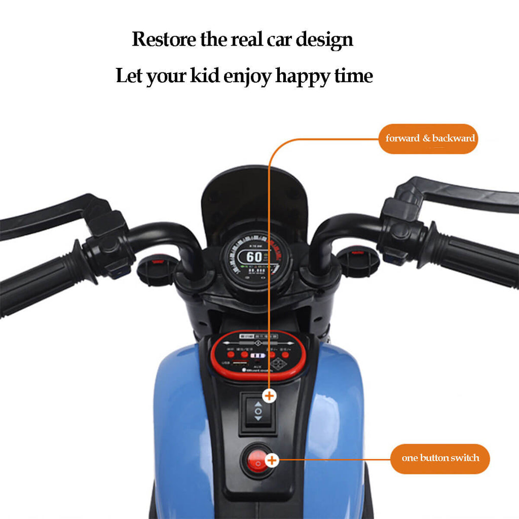 Kids Electric Motorcycle with Remote 3 Wheels Car Dual Drive with Music & Light For Boys & Girls