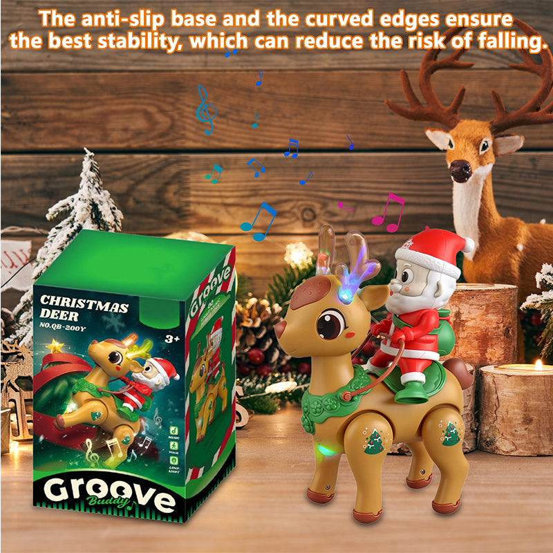Kids Electric Santa Claus and Reindeer Walking Toys with Colorful Lights and Music Holiday Gift