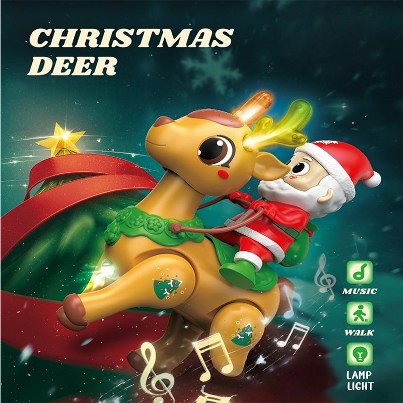 Kids Electric Santa Claus and Reindeer Walking Toys with Colorful Lights and Music Holiday Gift
