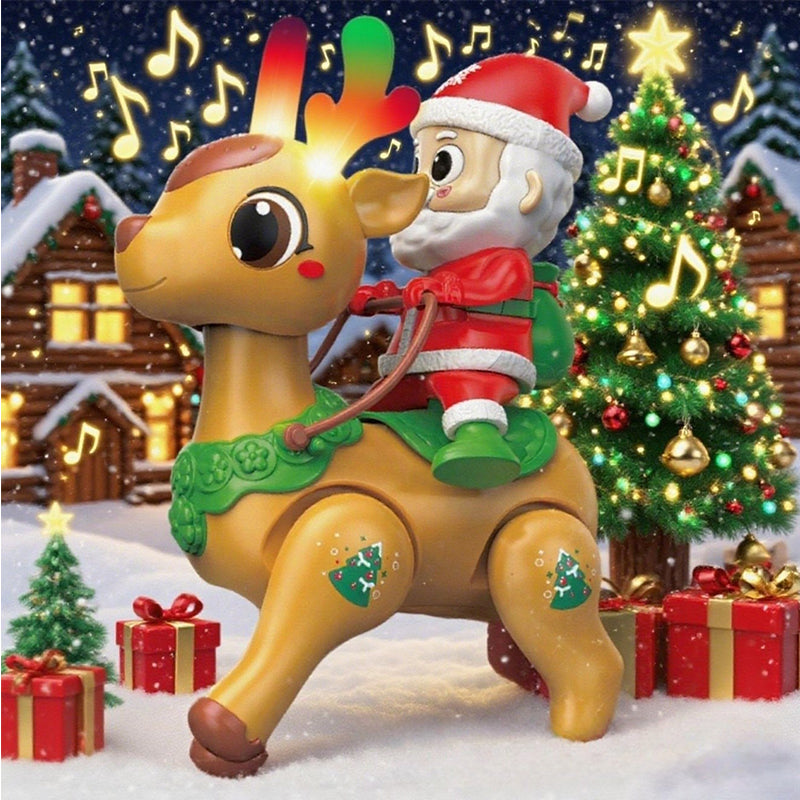Kids Electric Santa Claus and Reindeer Walking Toys with Colorful Lights and Music Holiday Gift
