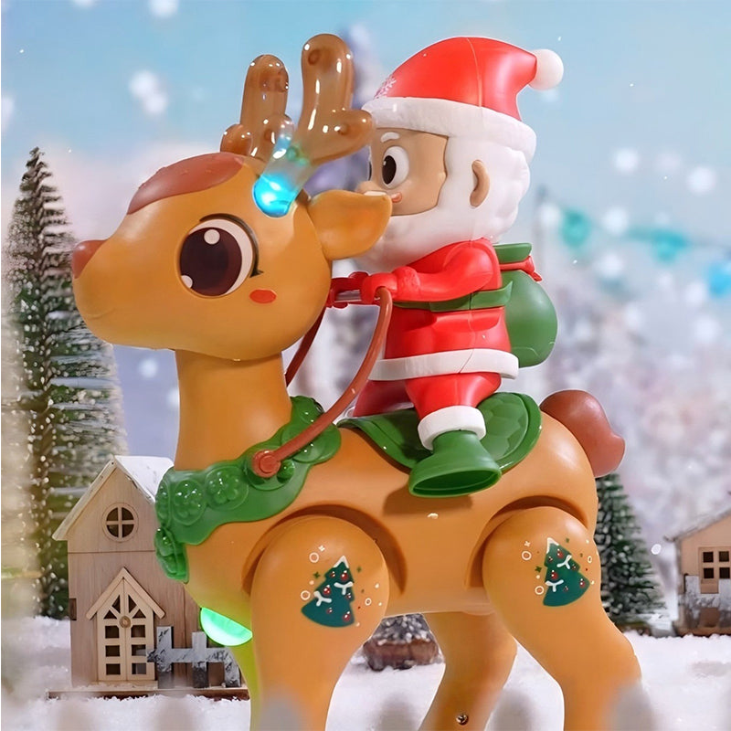 Kids Electric Santa Claus and Reindeer Walking Toys with Colorful Lights and Music Holiday Gift