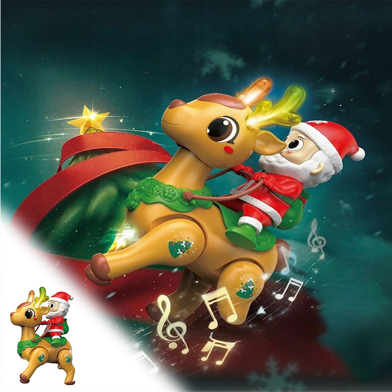 Kids Electric Santa Claus and Reindeer Walking Toys with Colorful Lights and Music Holiday Gift