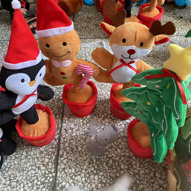 Kids Electric Singing Toy Christmas Tree Reindeer Talking Plush Toy Twisting Interactive Doll with Light