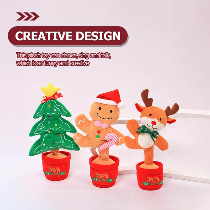Kids Electric Singing Toy Christmas Tree Reindeer Talking Plush Toy Twisting Interactive Doll with Light