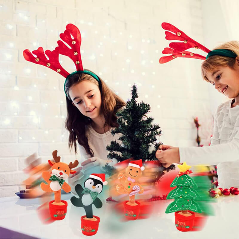 Kids Electric Singing Toy Christmas Tree Reindeer Talking Plush Toy Twisting Interactive Doll with Light