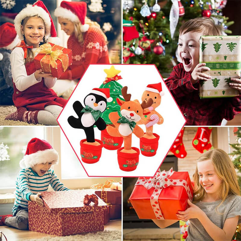 Kids Electric Singing Toy Christmas Tree Reindeer Talking Plush Toy Twisting Interactive Doll with Light