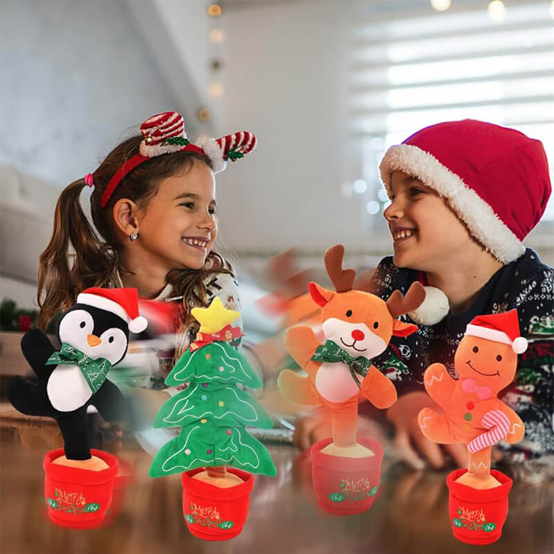 Kids Electric Singing Toy Christmas Tree Reindeer Talking Plush Toy Twisting Interactive Doll with Light