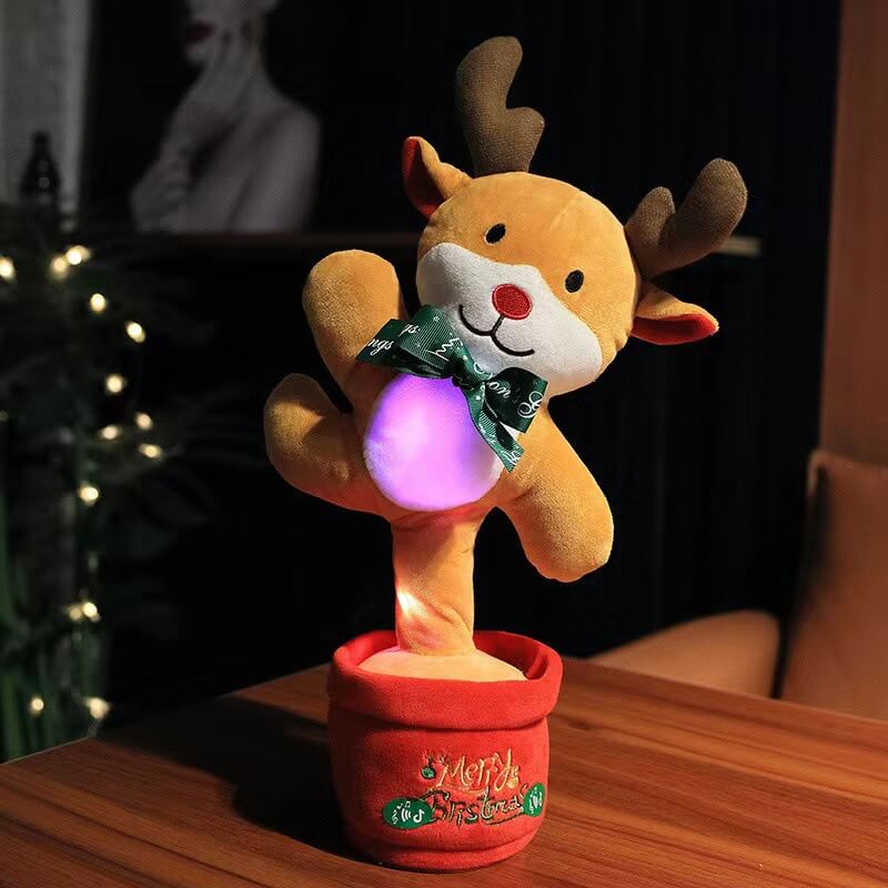 Kids Electric Singing Toy Christmas Tree Reindeer Talking Plush Toy Twisting Interactive Doll with Light
