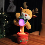 Kids Electric Singing Toy Christmas Tree Reindeer Talking Plush Toy Twisting Interactive Doll with Light