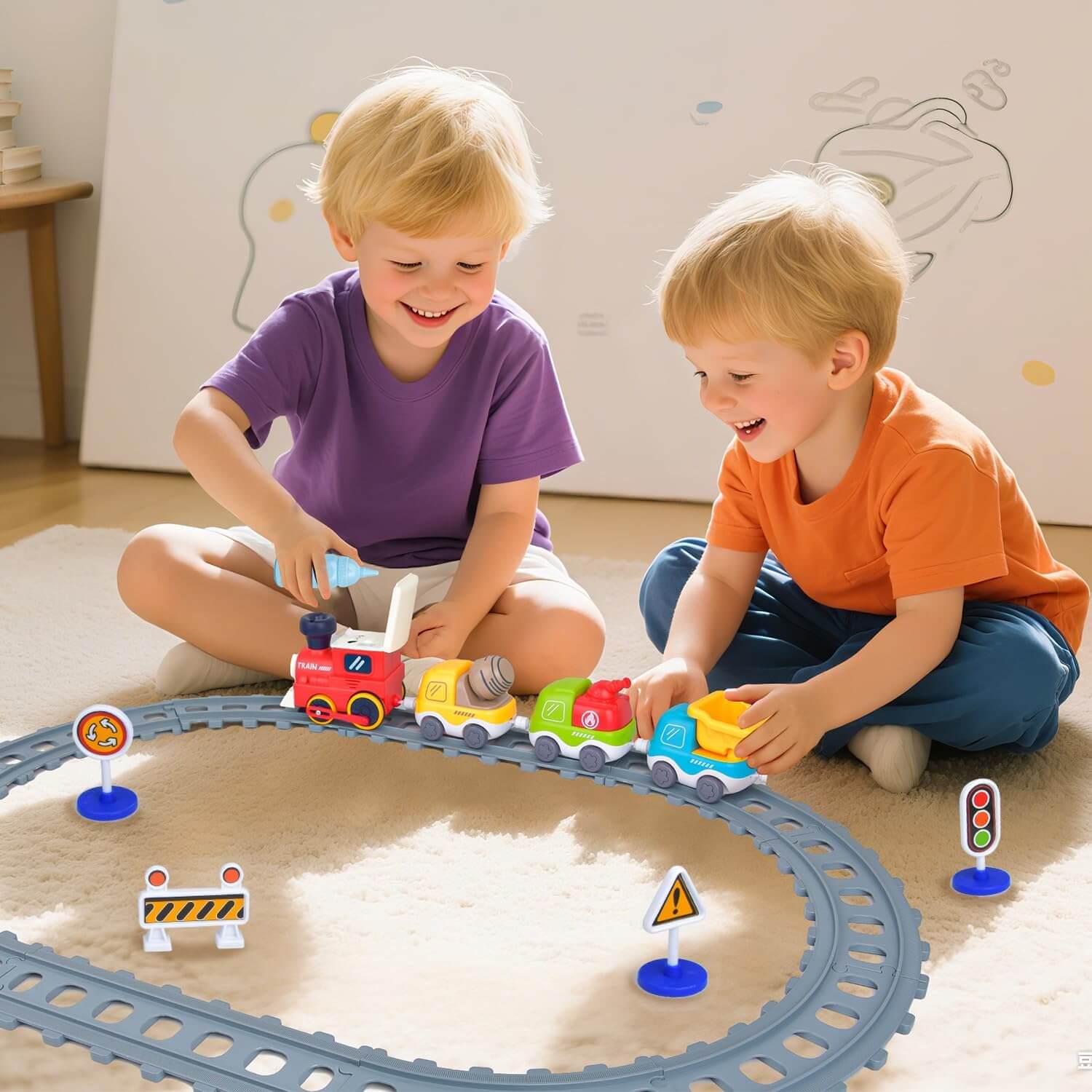 Kids Electric Spray Track Train Steam Splicing Track Train Set with Lights Sound Christmas Gifts