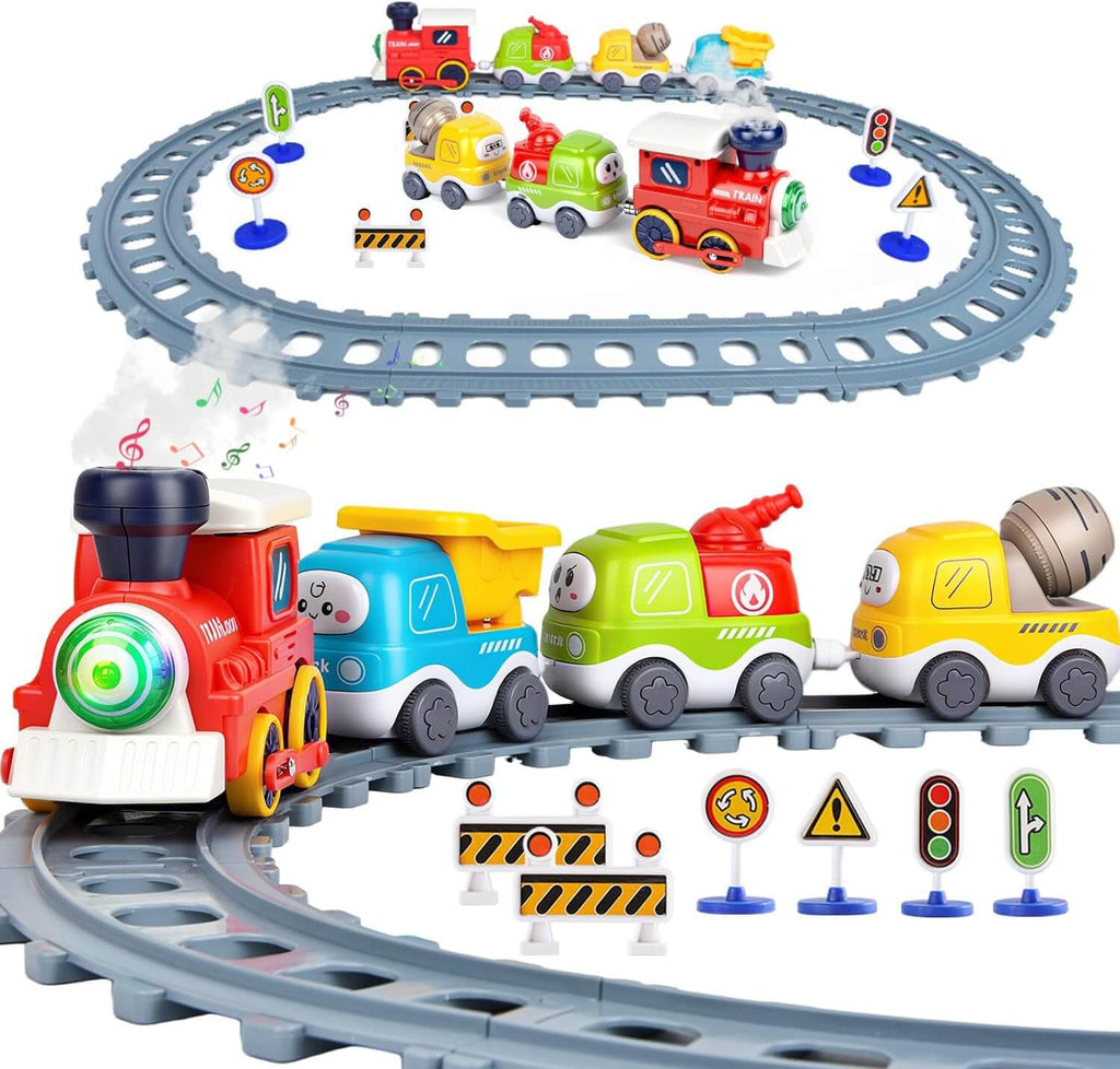 Kids Electric Spray Track Train Steam Splicing Track Train Set with Lights Sound Christmas Gifts