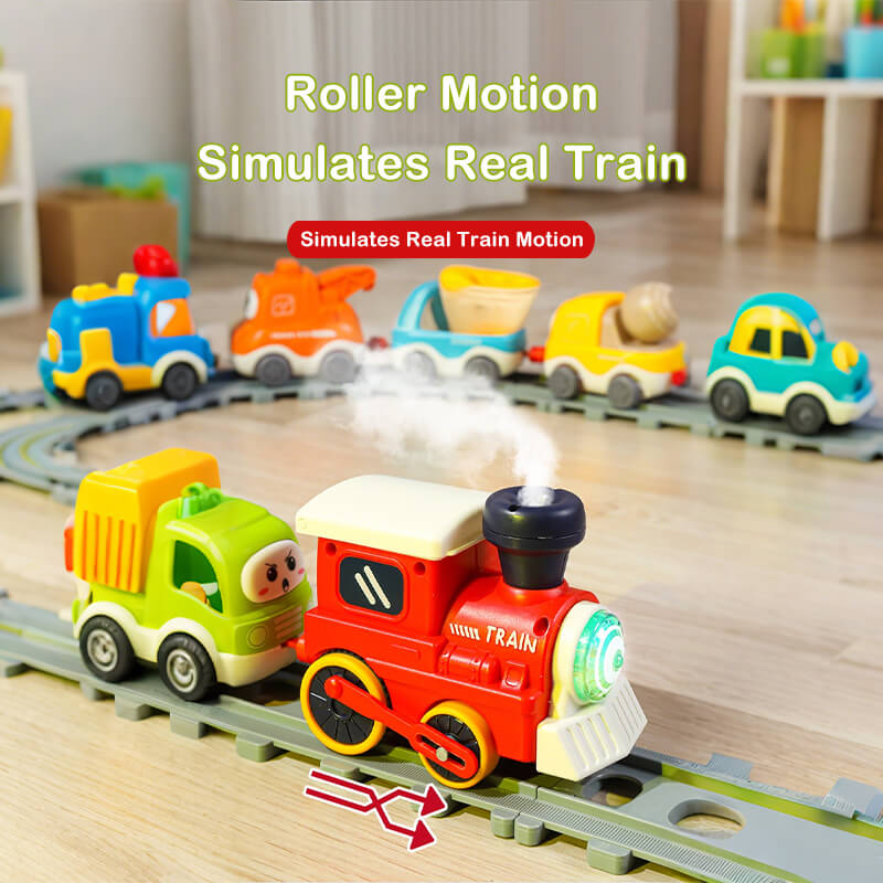 Kids Electric Spray Track Train Steam Splicing Track Train Set with Lights Sound Christmas Gifts