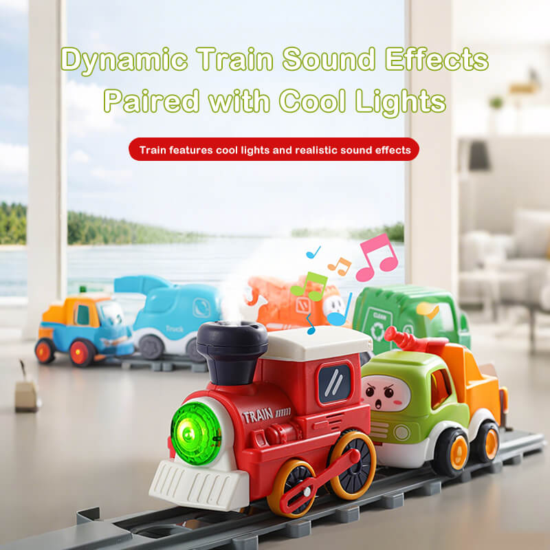Kids Electric Spray Track Train Steam Splicing Track Train Set with Lights Sound Christmas Gifts