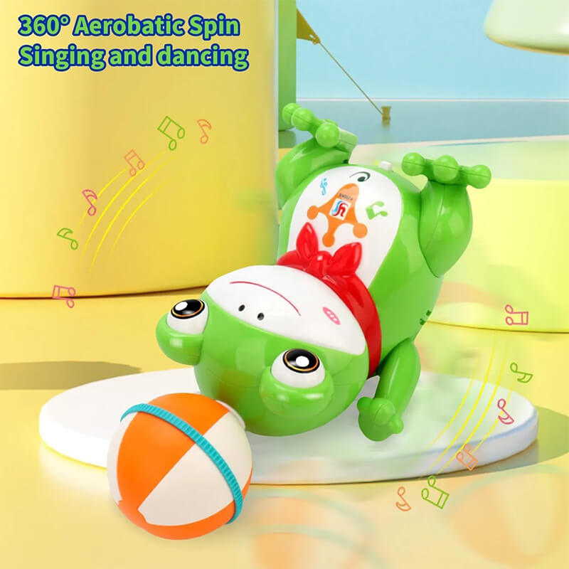 Kids Electric Stunt Frog Spinning Ball Dancing Frog 360° Rotation Toys with LED Light Music