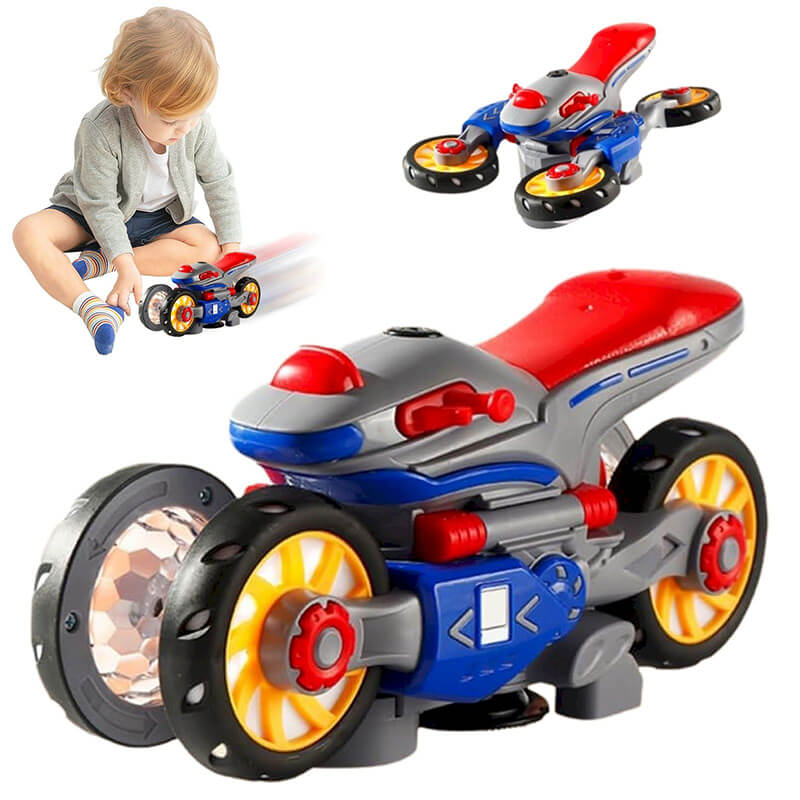 Kids Electric Stunt Motorcycle 360° Rotation Automatic Transformation Car with Light Music