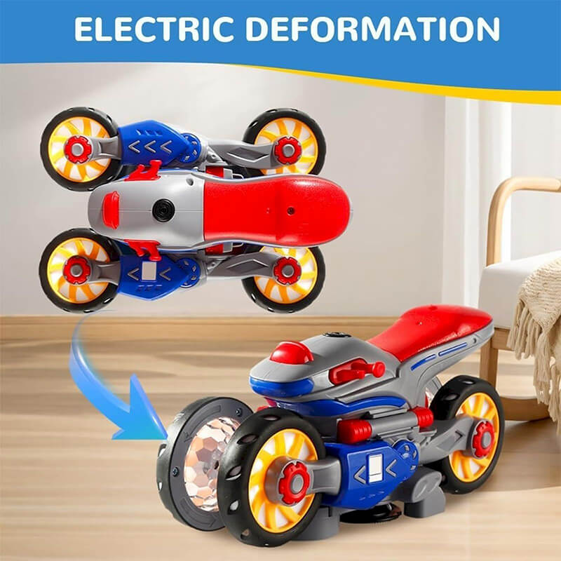 Kids Electric Stunt Motorcycle 360° Rotation Automatic Transformation Car with Light Music