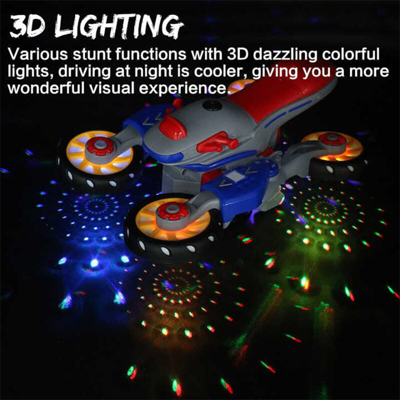 Kids Electric Stunt Motorcycle 360° Rotation Automatic Transformation Car with Light Music