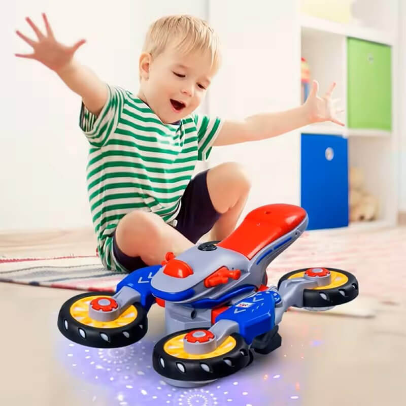 Kids Electric Stunt Motorcycle 360° Rotation Automatic Transformation Car with Light Music