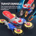Kids Electric Stunt Motorcycle 360° Rotation Automatic Transformation Car with Light Music