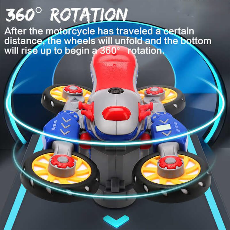 Kids Electric Stunt Motorcycle 360° Rotation Automatic Transformation Car with Light Music