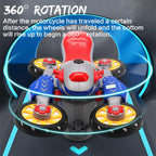 Kids Electric Stunt Motorcycle 360° Rotation Automatic Transformation Car with Light Music
