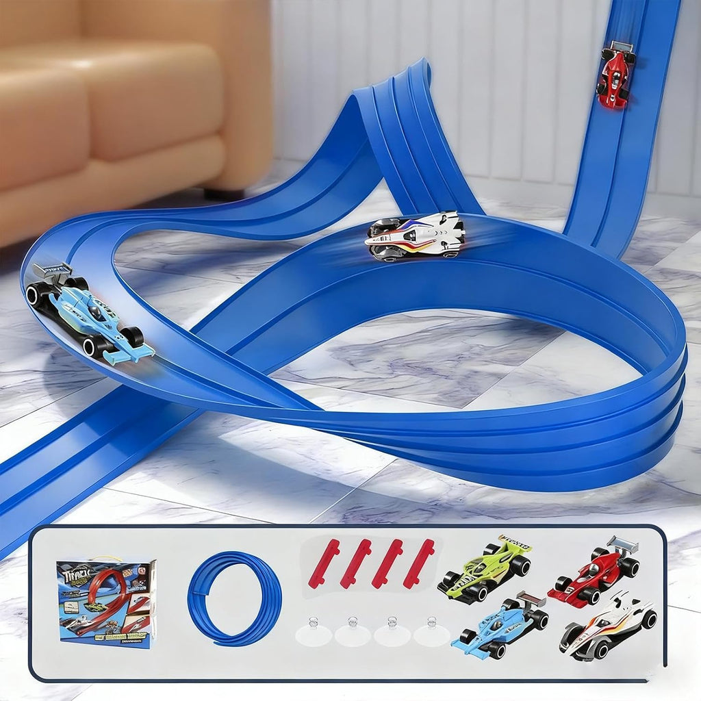 Kids Flexible Race Track Car Set with Suction Cups Inertia Gliding Car DIY Assembly Track Toy
