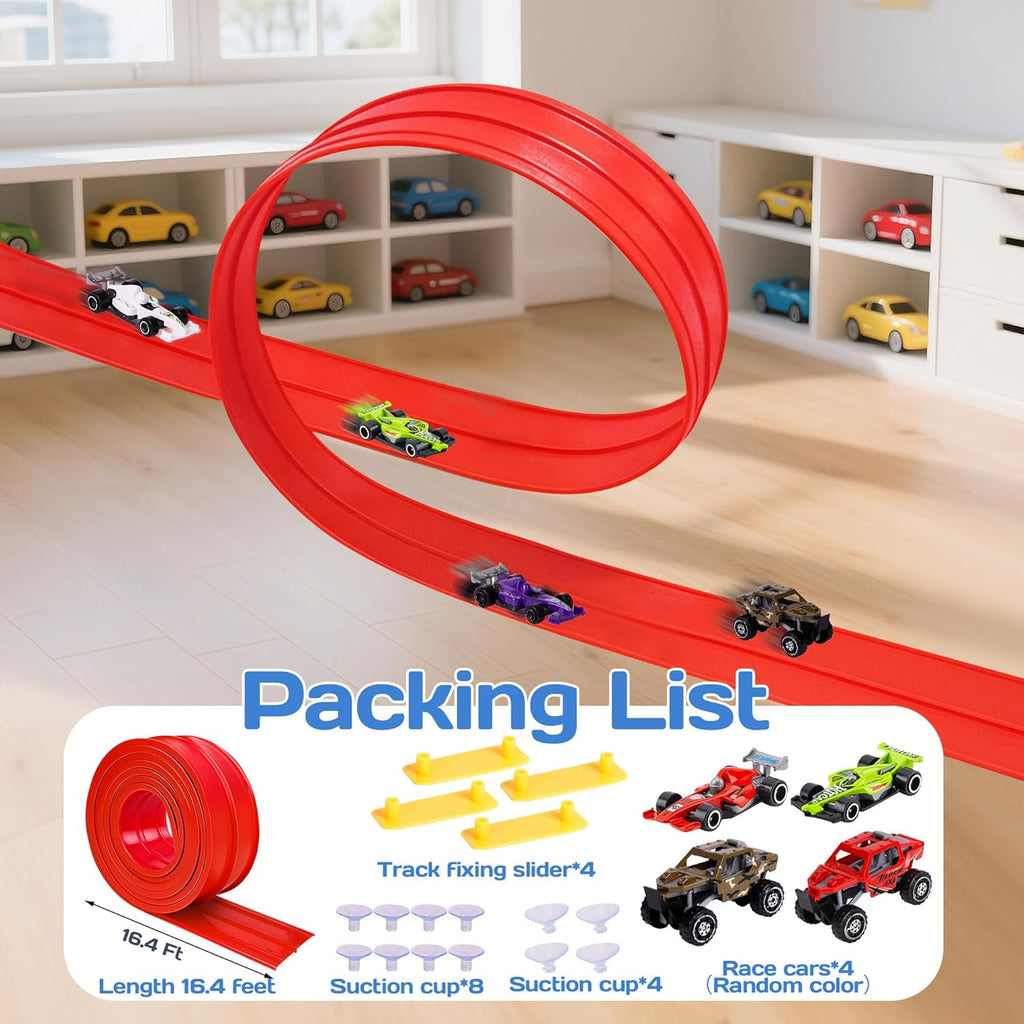 Kids Flexible Race Track Car Set with Suction Cups Inertia Gliding Car DIY Assembly Track Toy