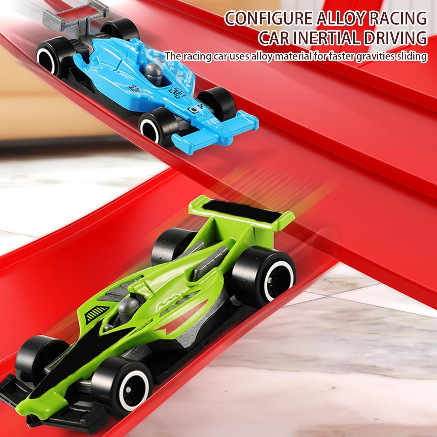Kids Flexible Race Track Car Set with Suction Cups Inertia Gliding Car DIY Assembly Track Toy