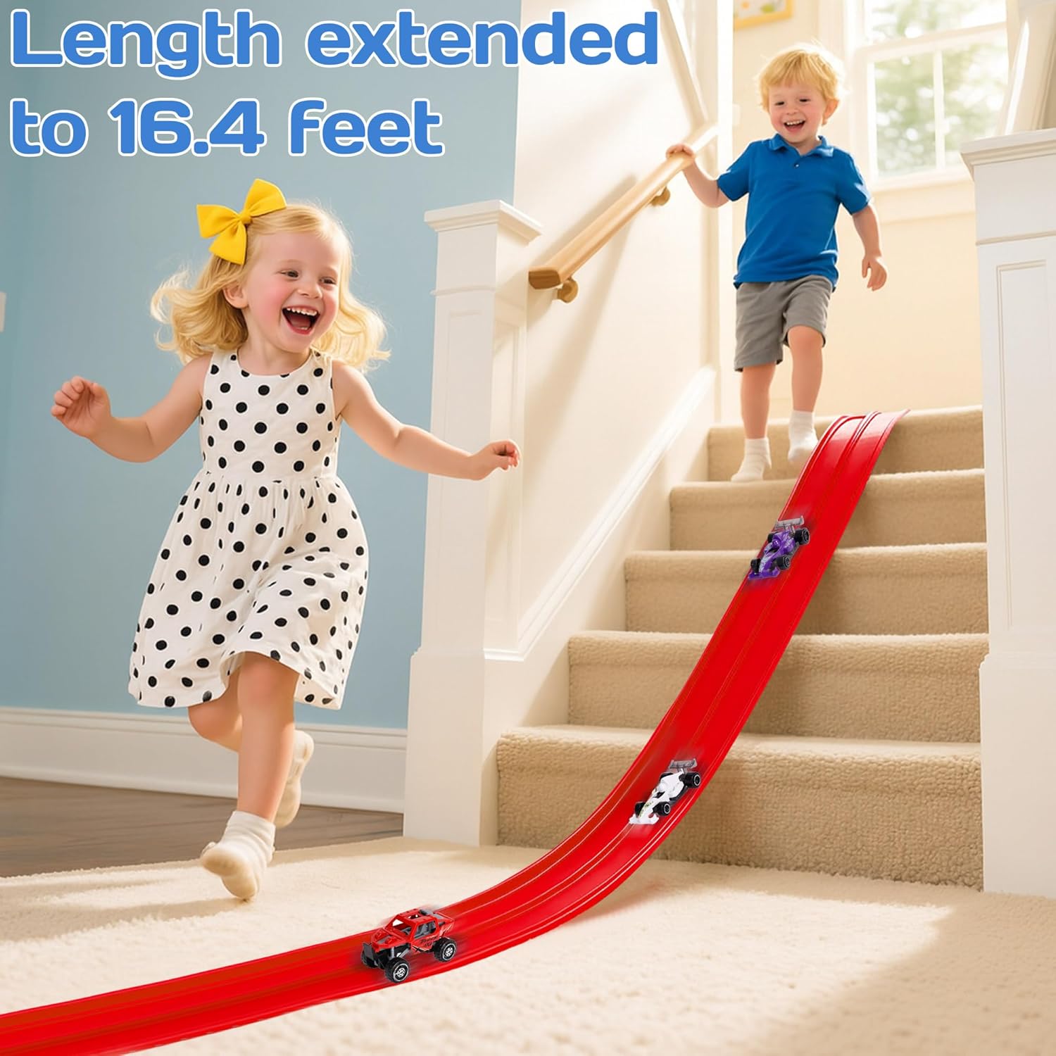 Kids Flexible Race Track Car Set with Suction Cups Inertia Gliding Car DIY Assembly Track Toy