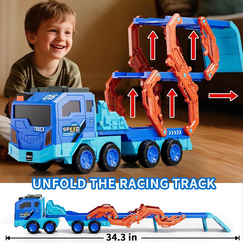 Kids Folding Catapult Car Set 9pcs Small Space Cars Inertial Catapult Track Storage Vehicle with Sound Light