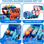 Kids Folding Catapult Car Set 9pcs Small Space Cars Inertial Catapult Track Storage Vehicle with Sound Light