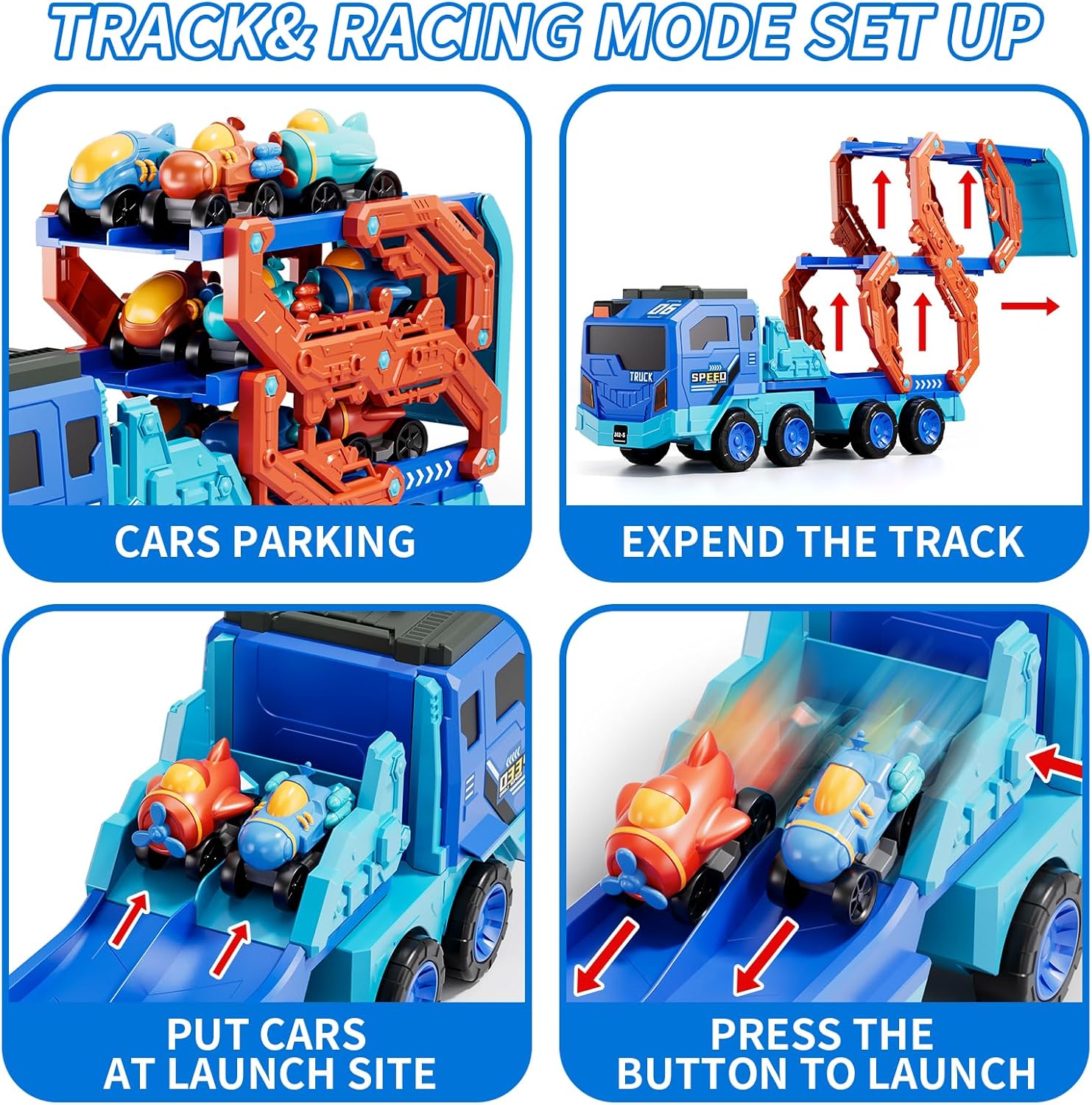 Kids Folding Catapult Car Set 9pcs Small Space Cars Inertial Catapult Track Storage Vehicle with Sound Light