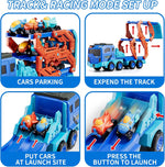 Kids Folding Catapult Car Set 9pcs Small Space Cars Inertial Catapult Track Storage Vehicle with Sound Light