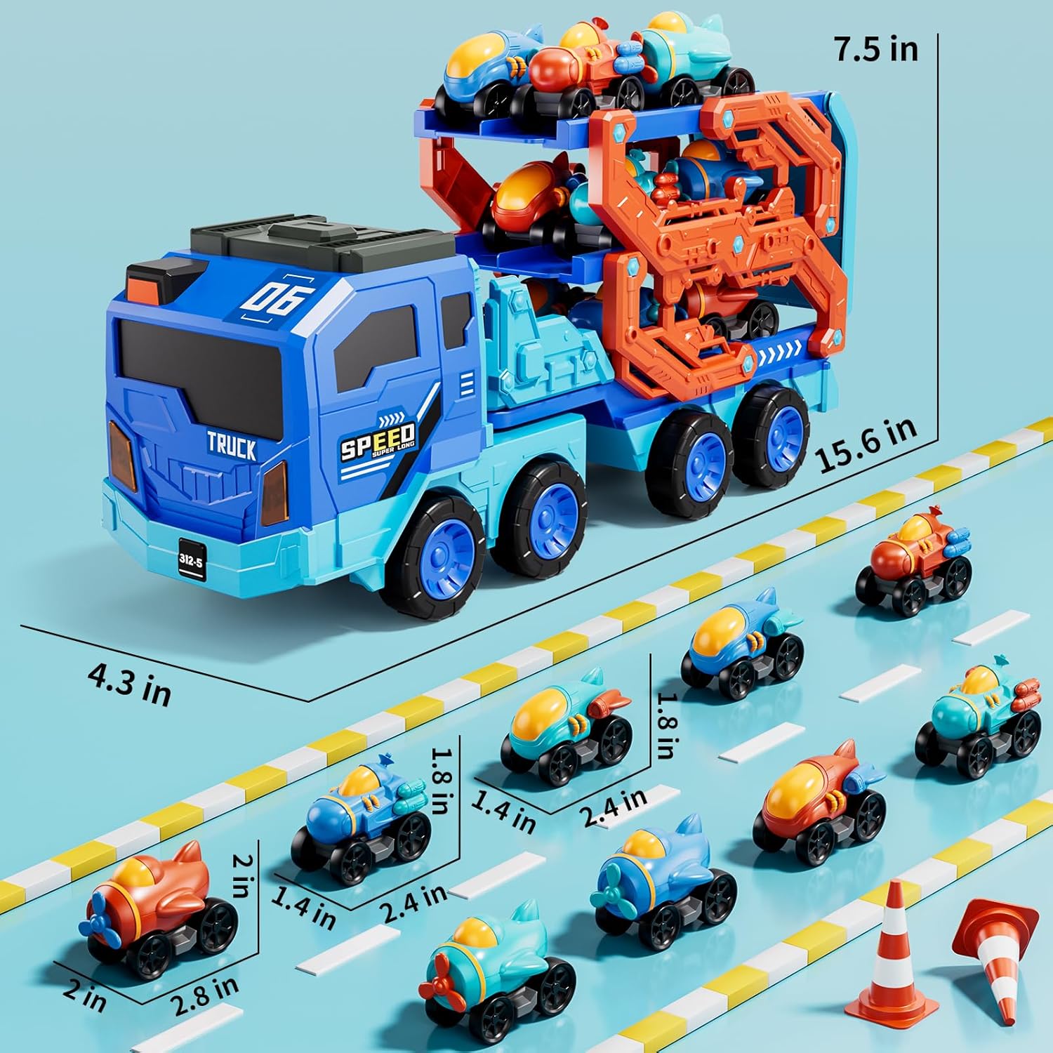 Kids Folding Catapult Car Set 9pcs Small Space Cars Inertial Catapult Track Storage Vehicle with Sound Light