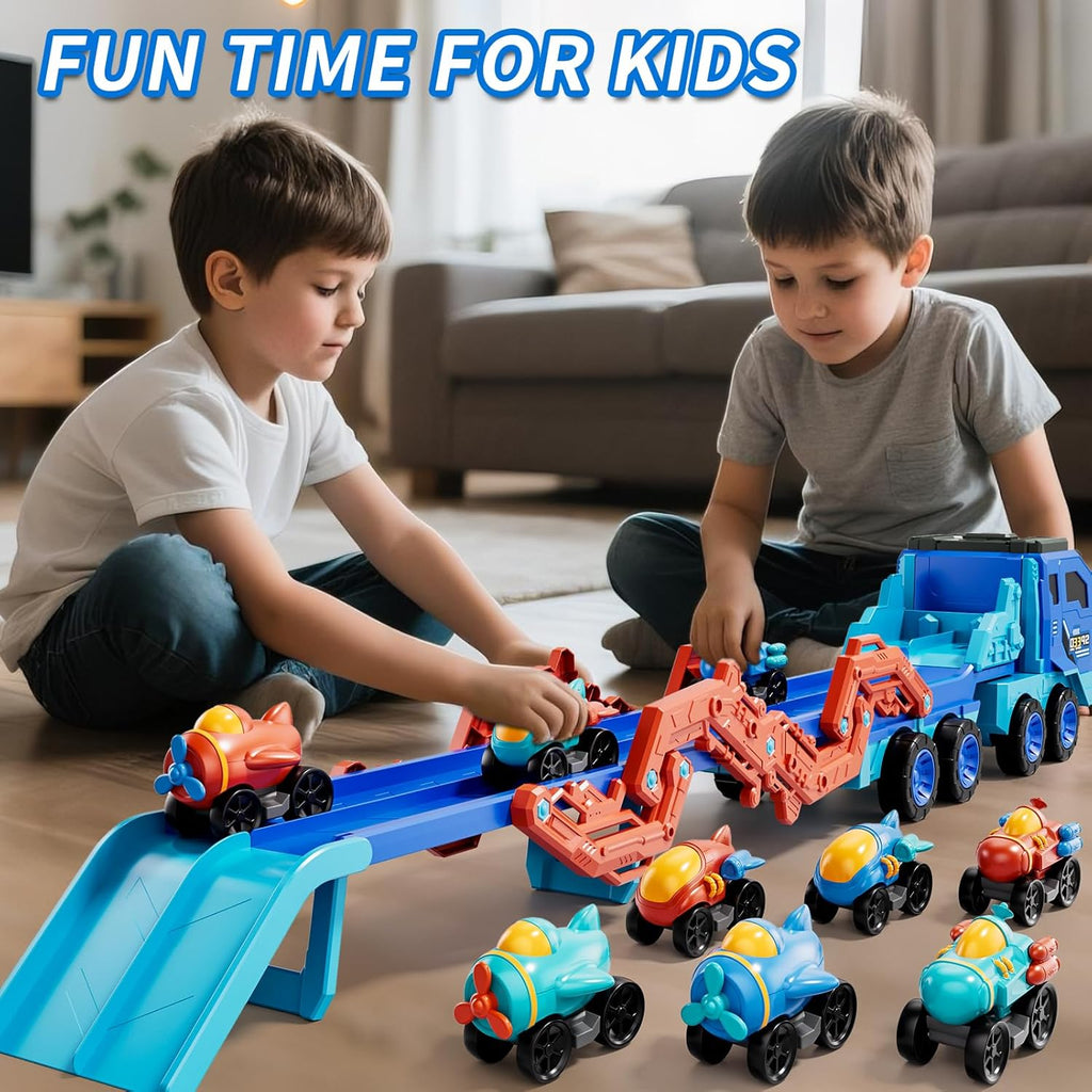 Kids Folding Catapult Car Set 9pcs Small Space Cars Inertial Catapult Track Storage Vehicle with Sound Light