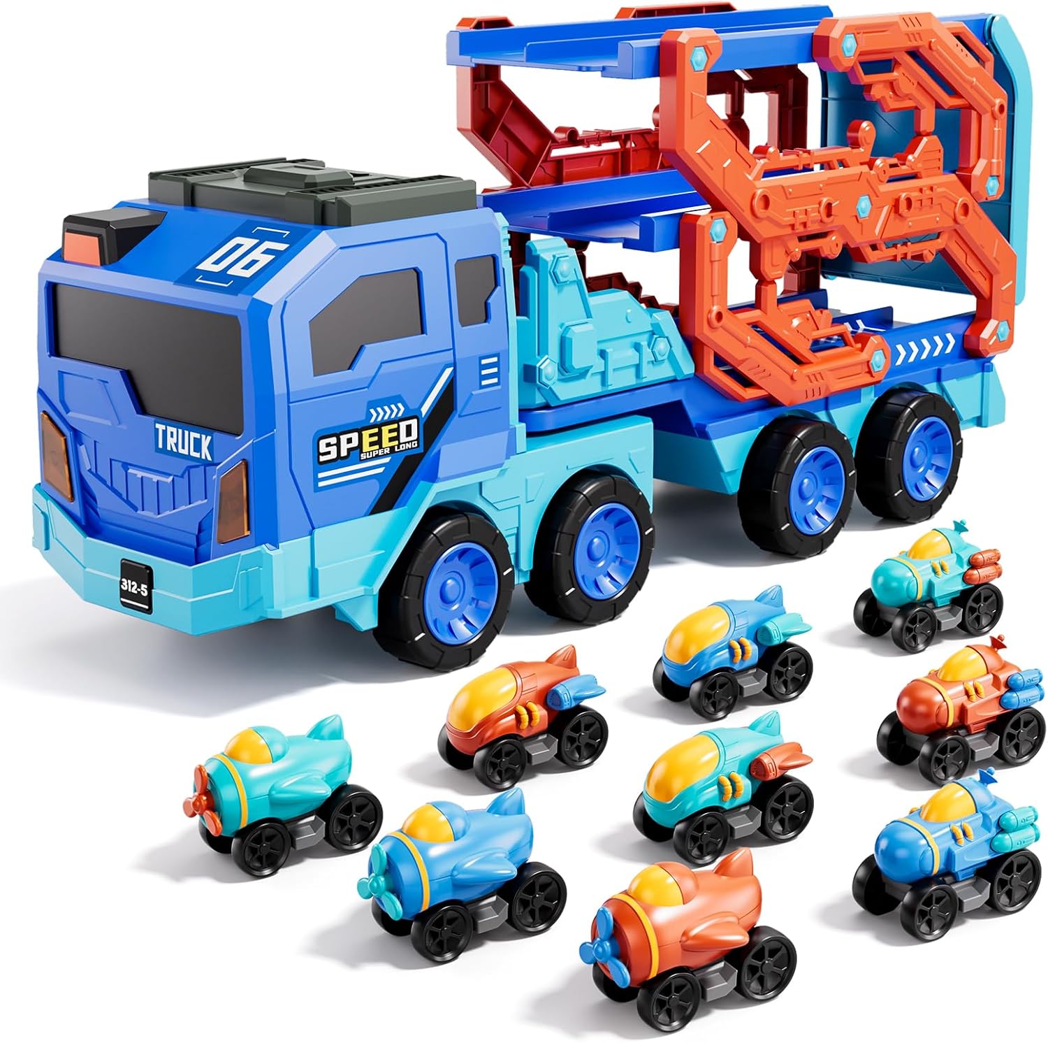 Kids Folding Catapult Car Set 9pcs Small Space Cars Inertial Catapult Track Storage Vehicle with Sound Light