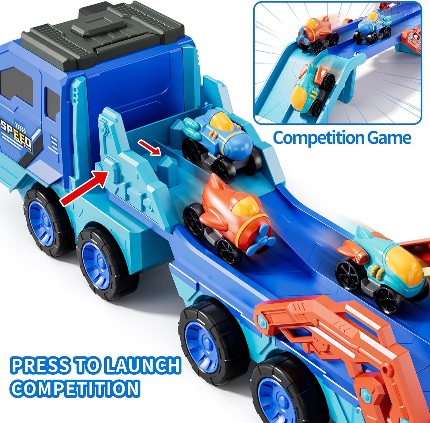 Kids Folding Catapult Car Set 9pcs Small Space Cars Inertial Catapult Track Storage Vehicle with Sound Light