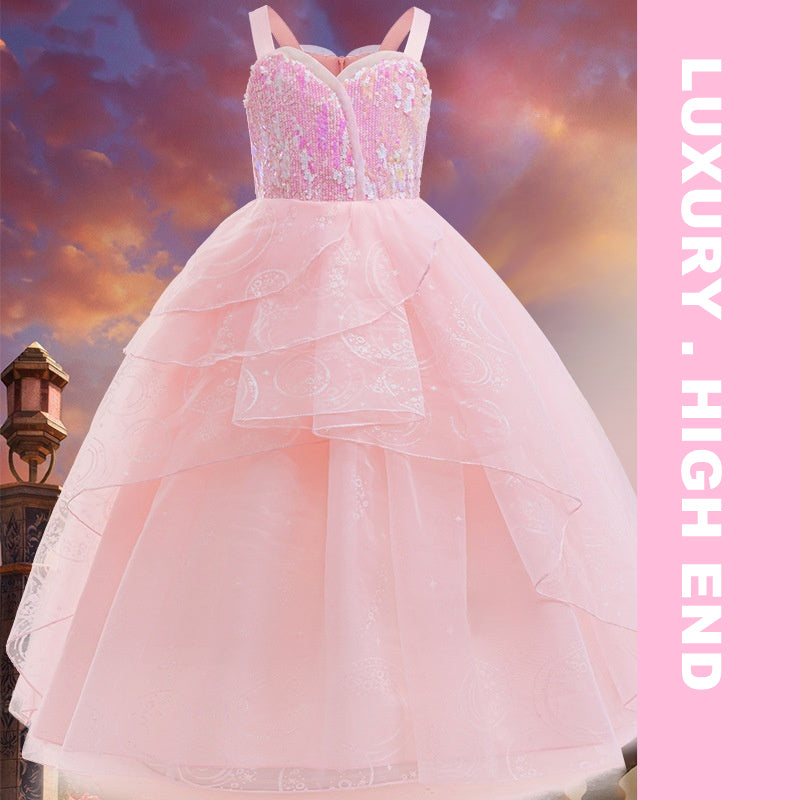 Kids Glinda Dress Pink Glinda Cosplay Costume for Girls 4-12 Years Old