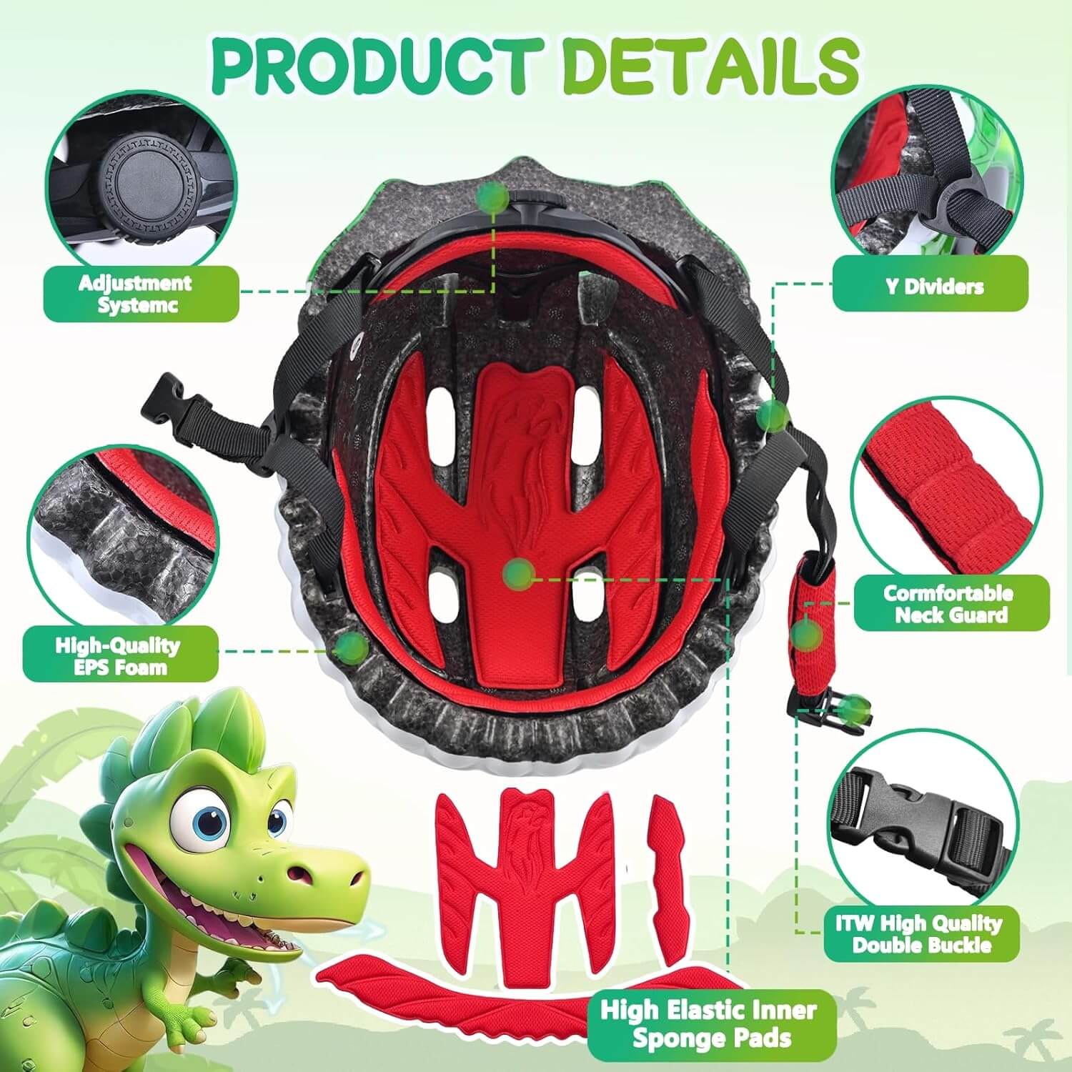 Kids Helmet Lightweight 3D Adjustable Bike Helmet 3 Sizes For Boys and Girls