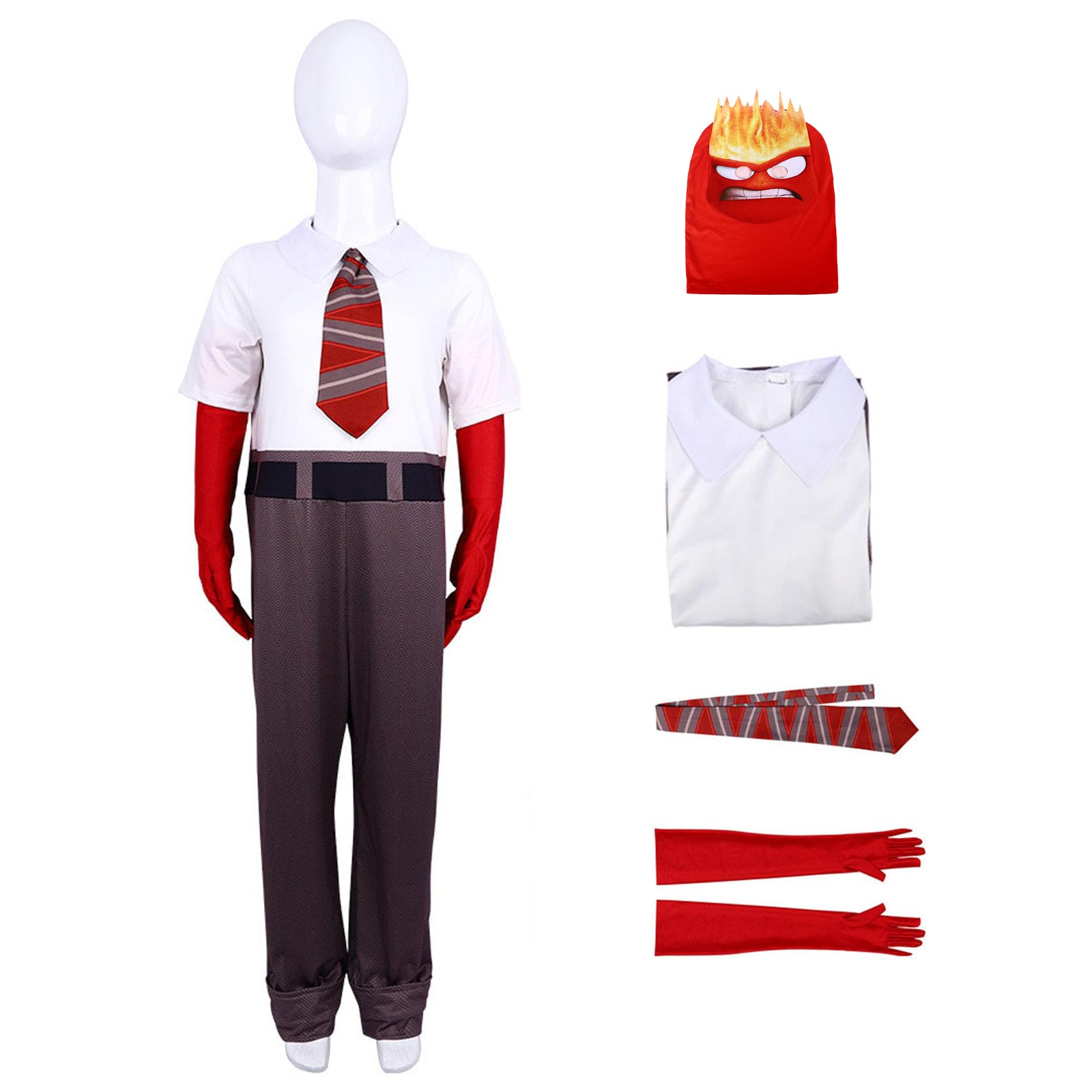 Anger Cosplay Costume Inside Anger Jumpsuit with Tie and Gloves for Dress Up Party