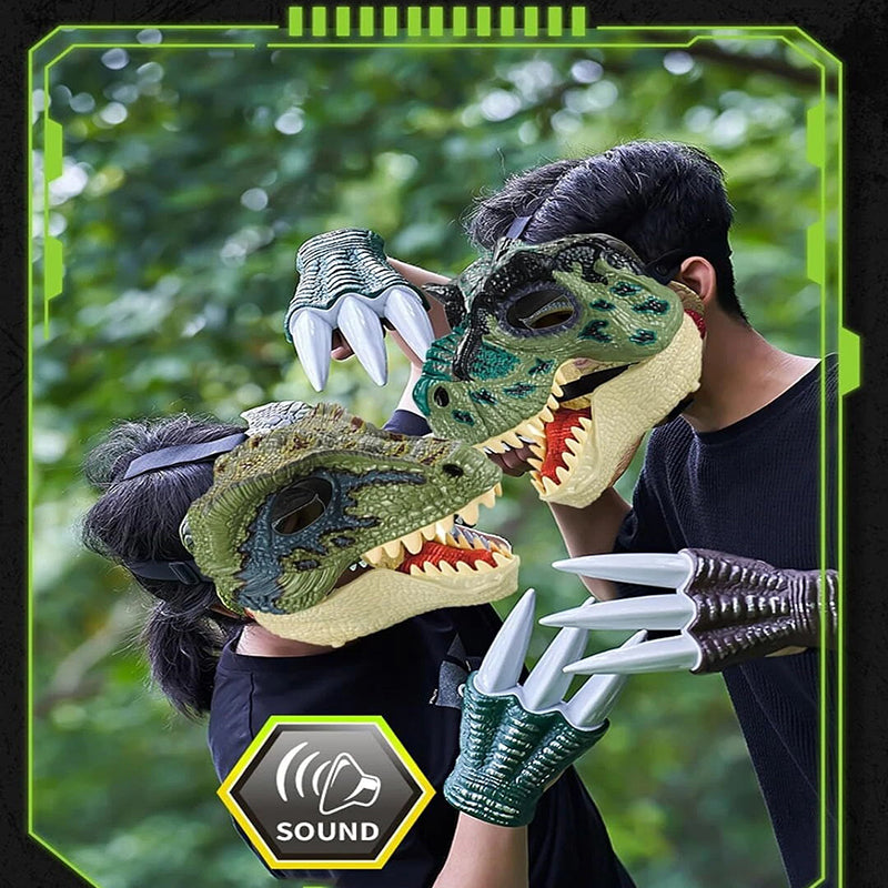 Kids Jurassic Dino Mask with Movable Mouth Adjustable Headband Mask Realistic T-Rex Toy