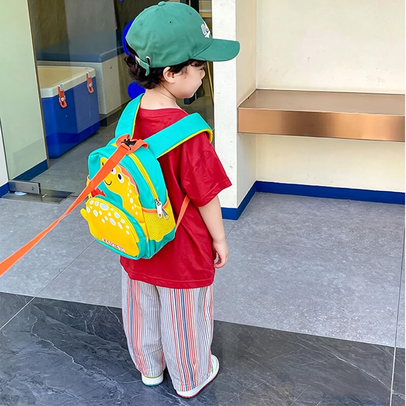 Kids Lightweight Dino Backpack with Anti-loss Rope Cartoon Backpack for Preschoolers