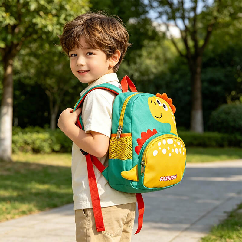 Kids Lightweight Dino Backpack with Anti-loss Rope Cartoon Backpack for Preschoolers