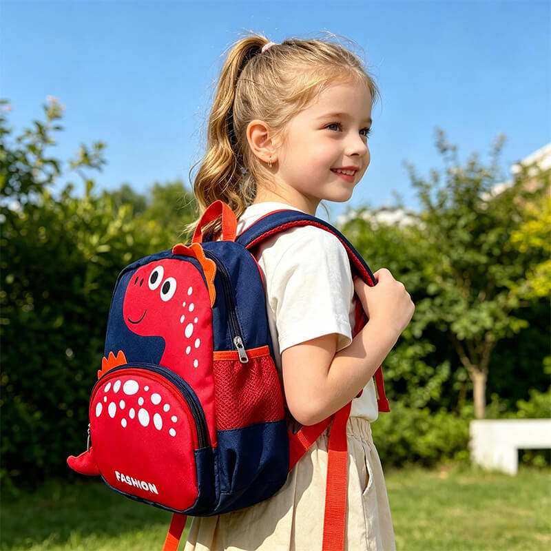 Kids Lightweight Dino Backpack with Anti-loss Rope Cartoon Backpack for Preschoolers