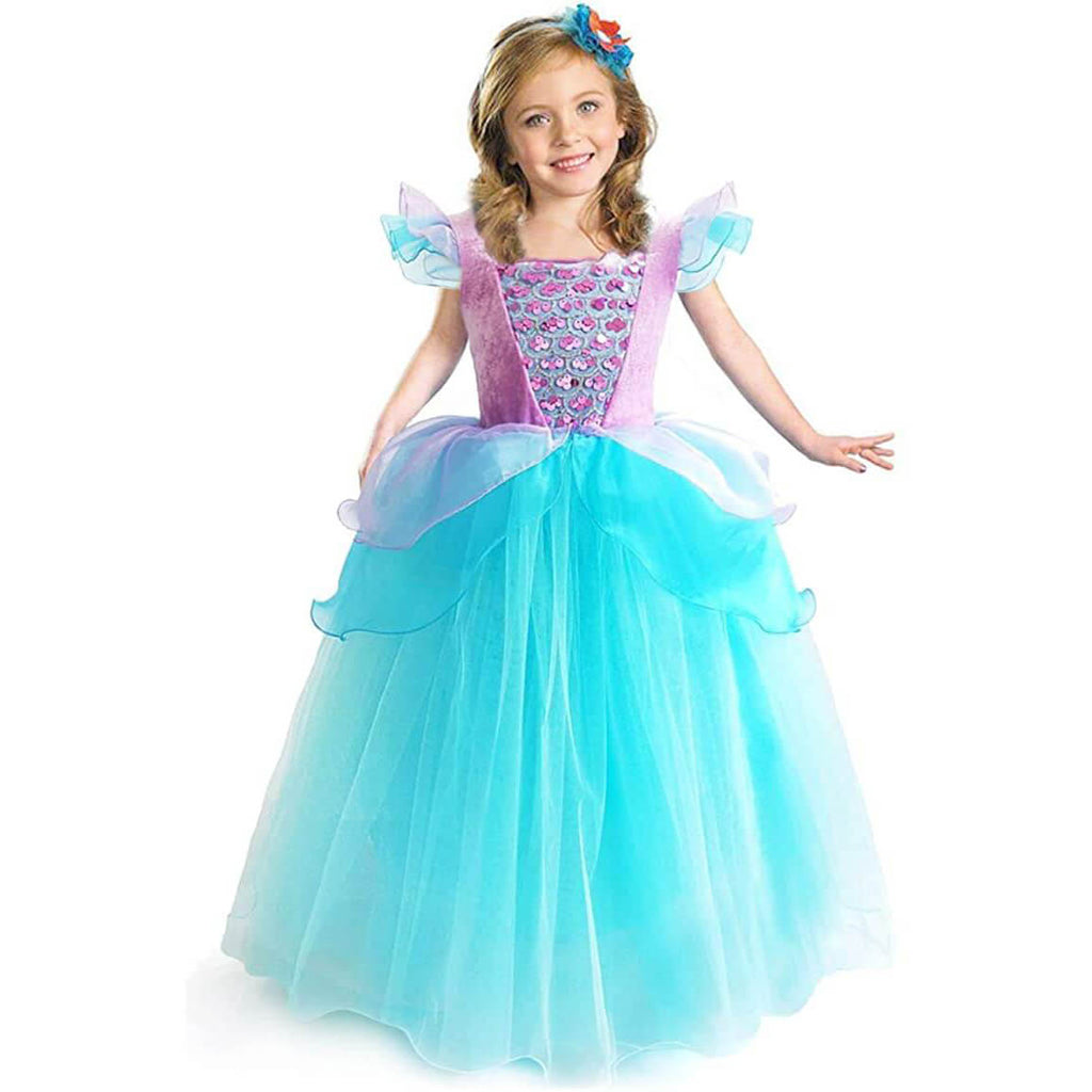 Girls Mermaid Princess Dress With Shiny Sequin Birthday Party Holiday Dress Up Costume