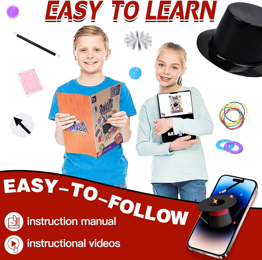 Kids Magic Kit with Magician Costume for Pretend Play Magic Set Free Tutorial Videos