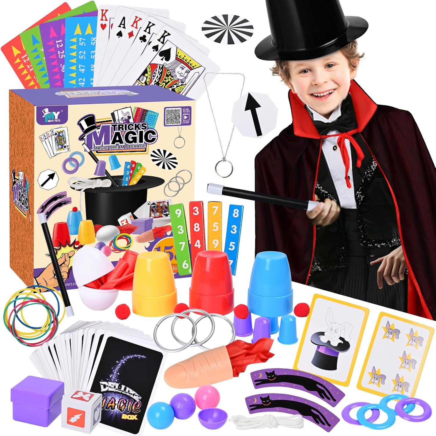 Kids Magic Kit with Magician Costume for Pretend Play Magic Set Free Tutorial Videos